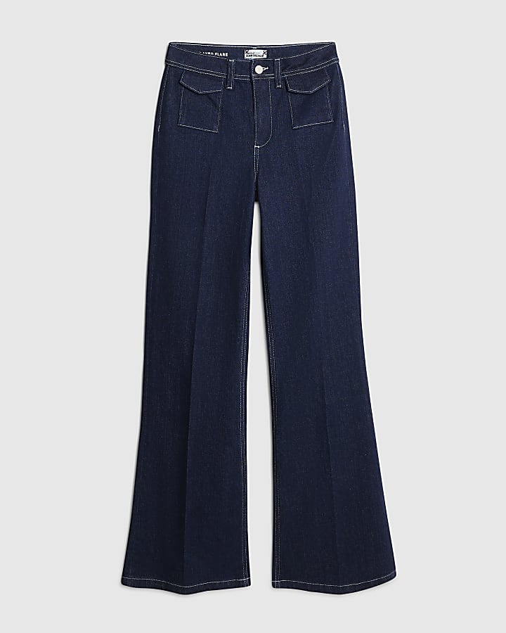 Blue High Rise Relaxed Flare Jeans