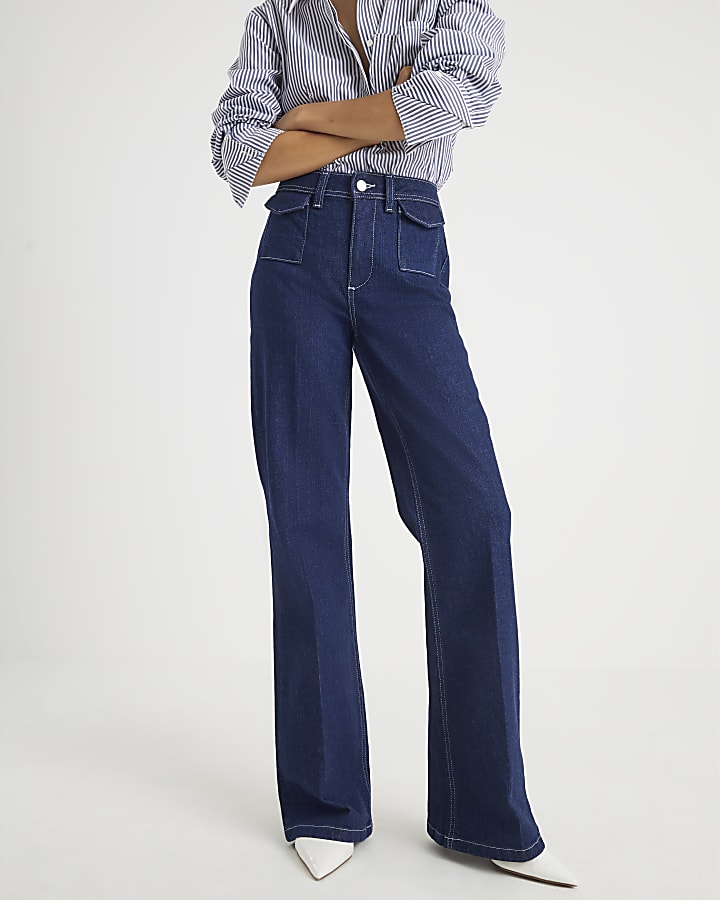Blue High Rise Relaxed Flare Jeans