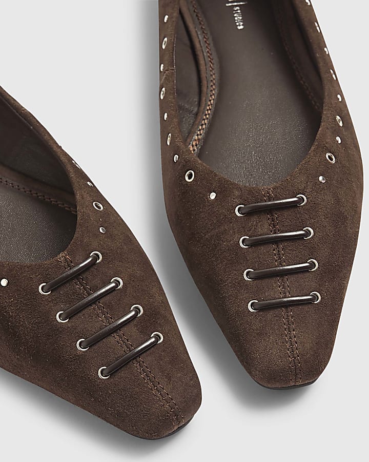 Brown Suede Lace Up Ballet pumps