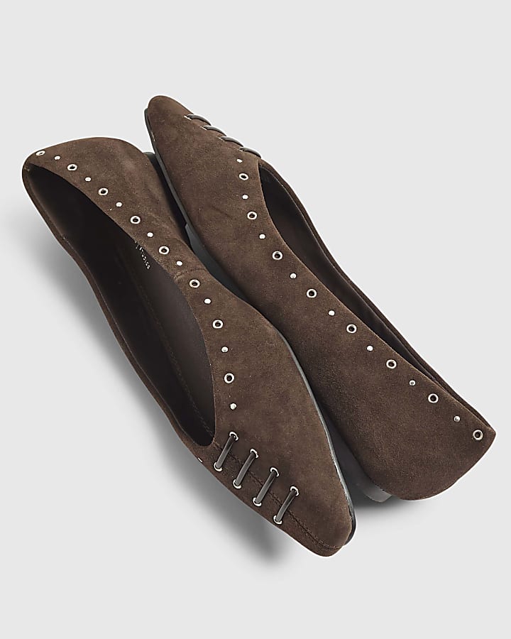 Brown Suede Lace Up Ballet pumps