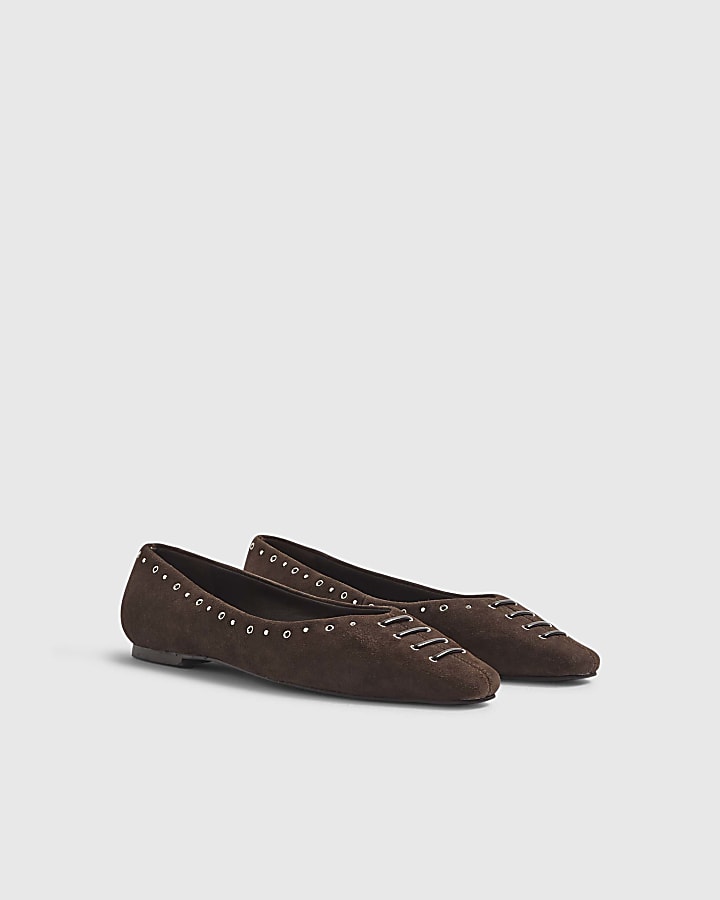 Brown Suede Lace Up Ballet pumps