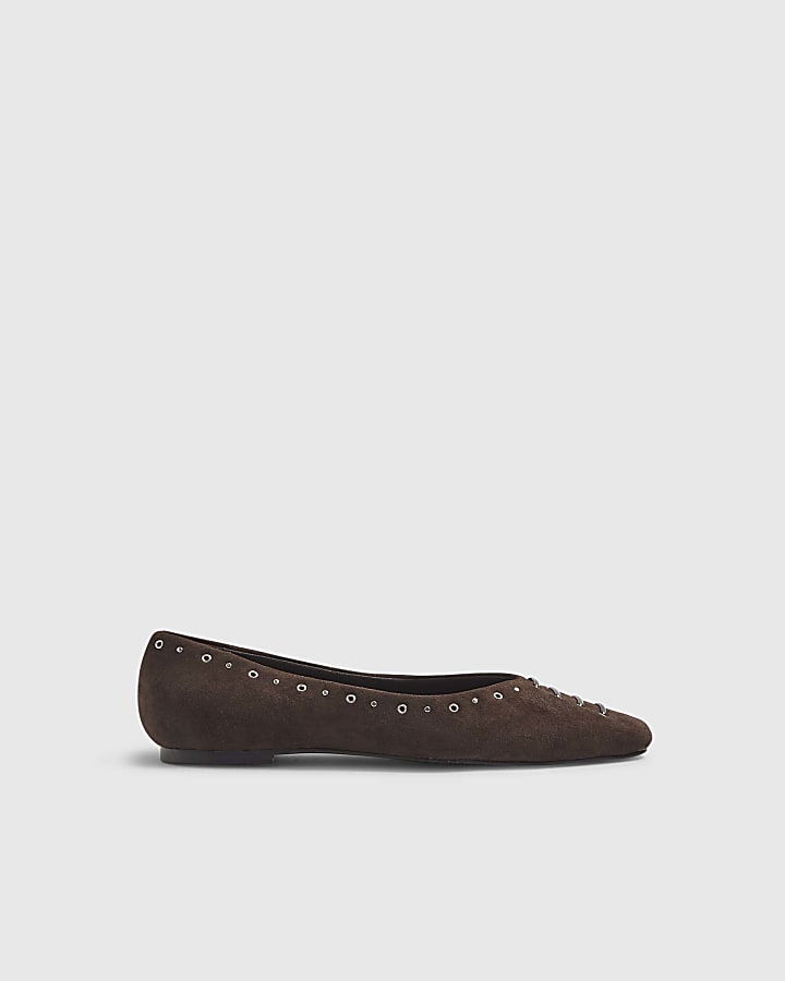 Brown Suede Lace Up Ballet pumps