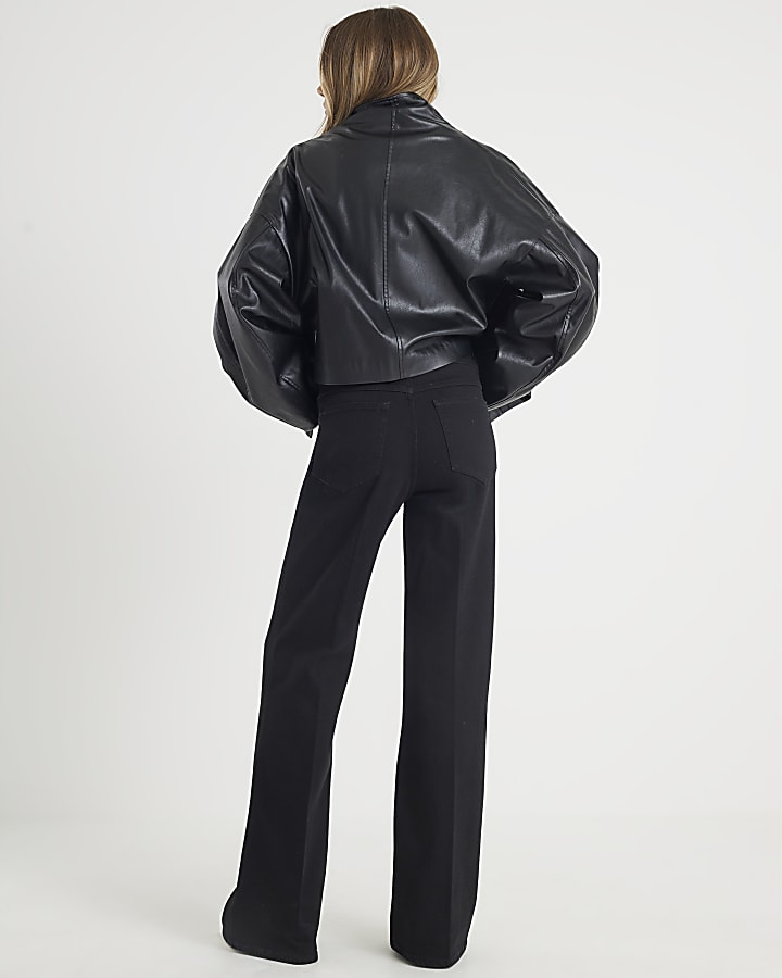 Black High Rise Relaxed Flare Jeans