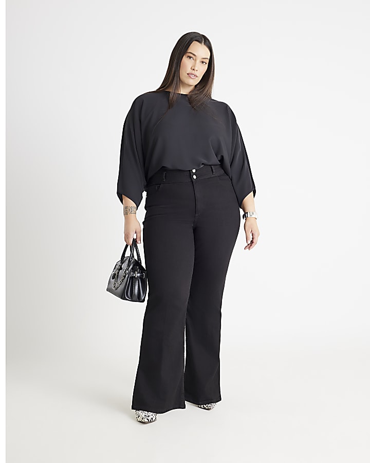 Black High Rise Relaxed Flare Jeans