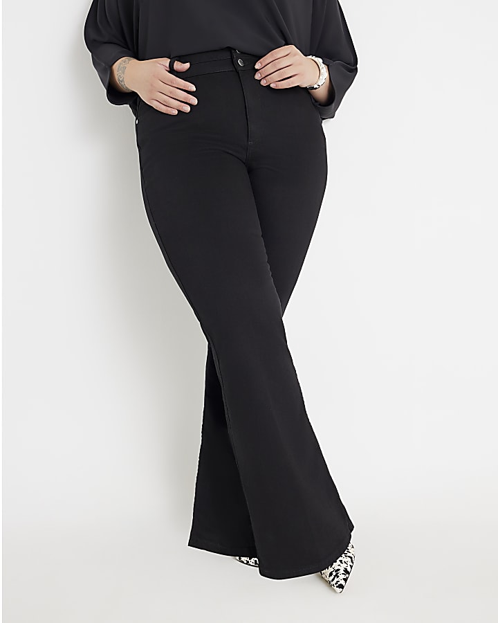 Black High Rise Relaxed Flare Jeans