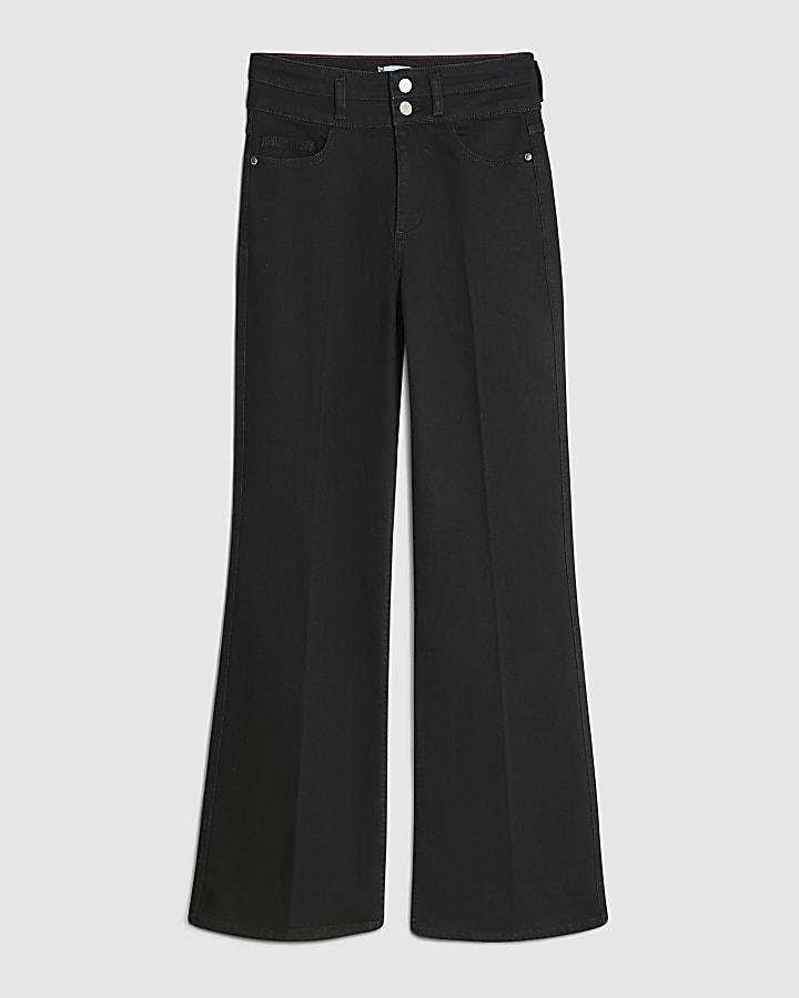 Black High Rise Relaxed Flare Jeans