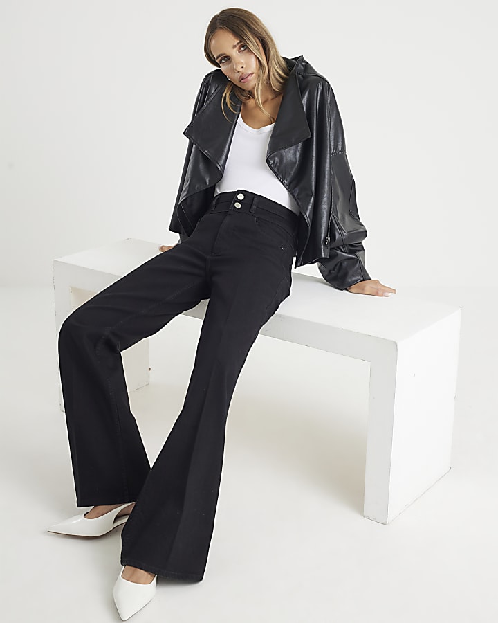 Black High Rise Relaxed Flare Jeans