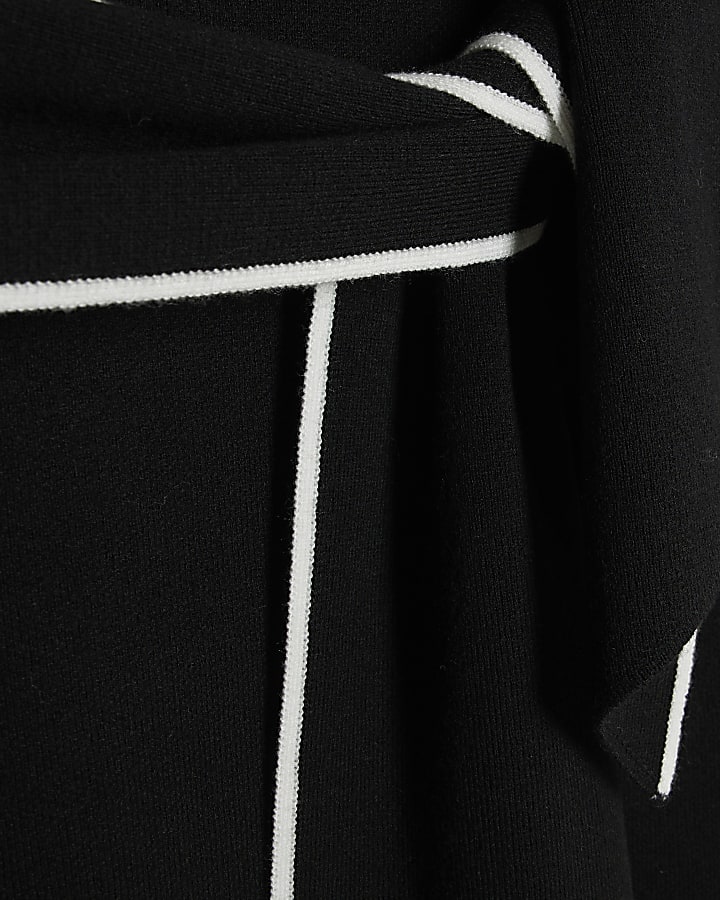 Black Knit Long Sleeve Tipped Bow Jumper