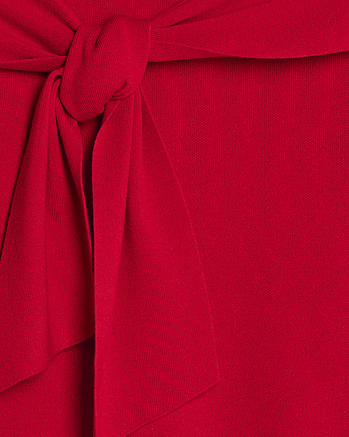 Red Knit Long Sleeve Bow Jumper