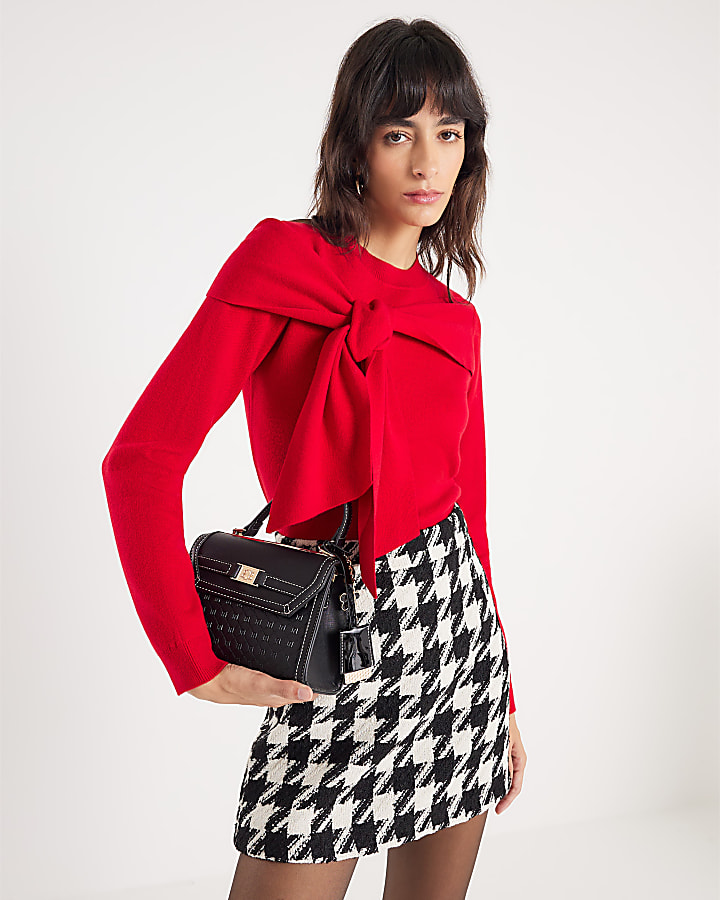 Red Knit Long Sleeve Bow Jumper