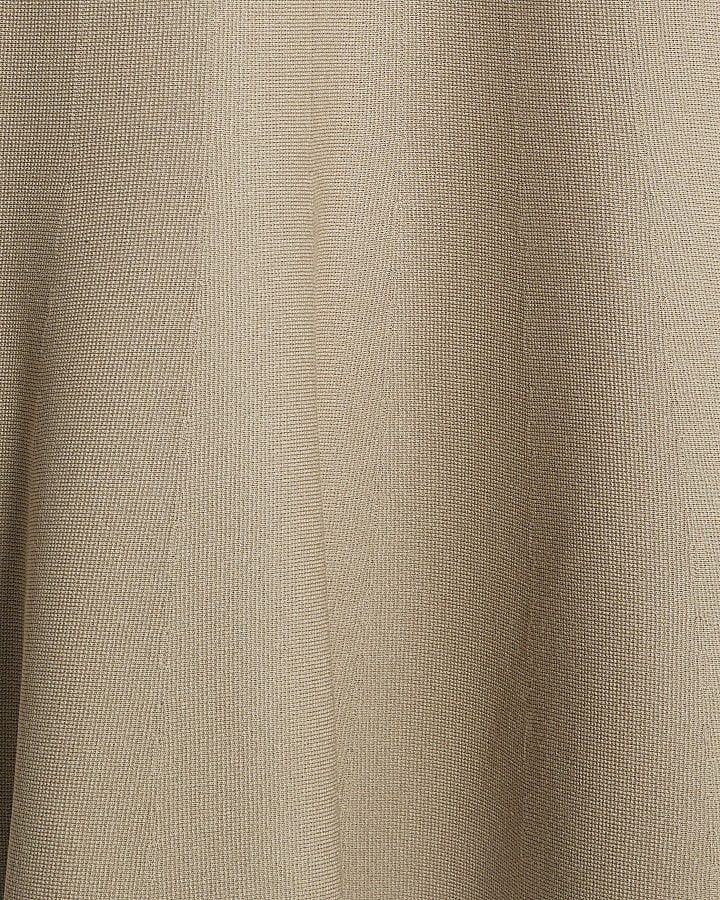 Beige Knit Flared Midi Skirt