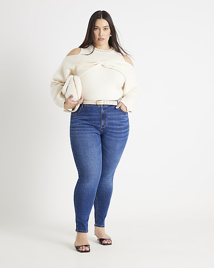Cream Knitted Cut Out Shoulder Bow Top