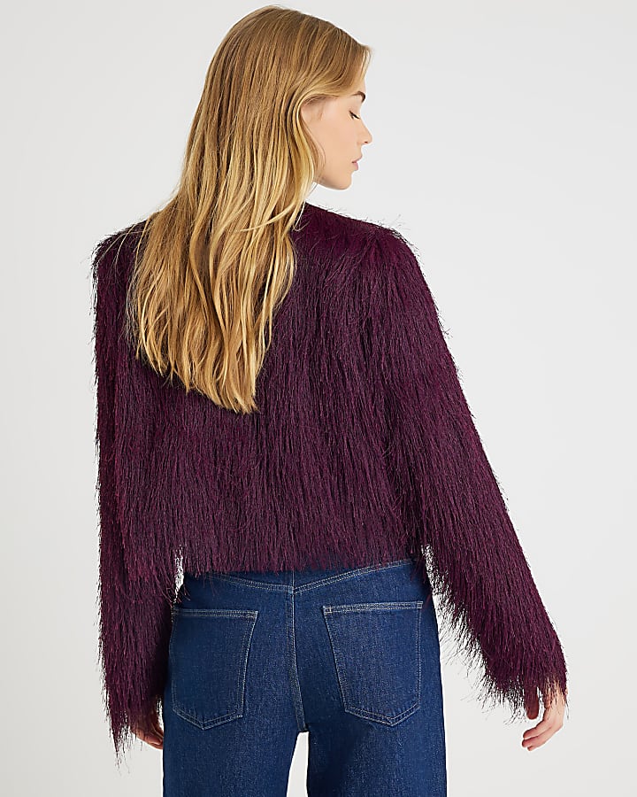 Red Long Sleeve Fringed Cardigan