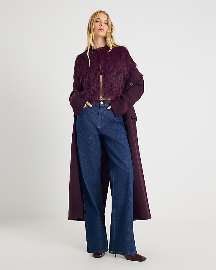 Red Long Sleeve Fringed Cardigan