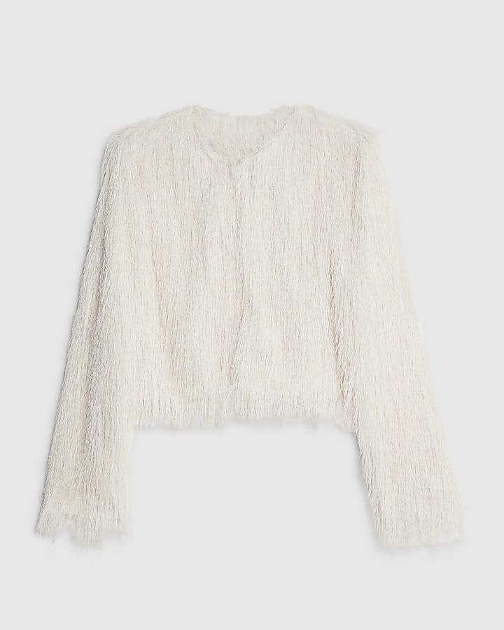 Cream Long Sleeve Fringed Cardigan