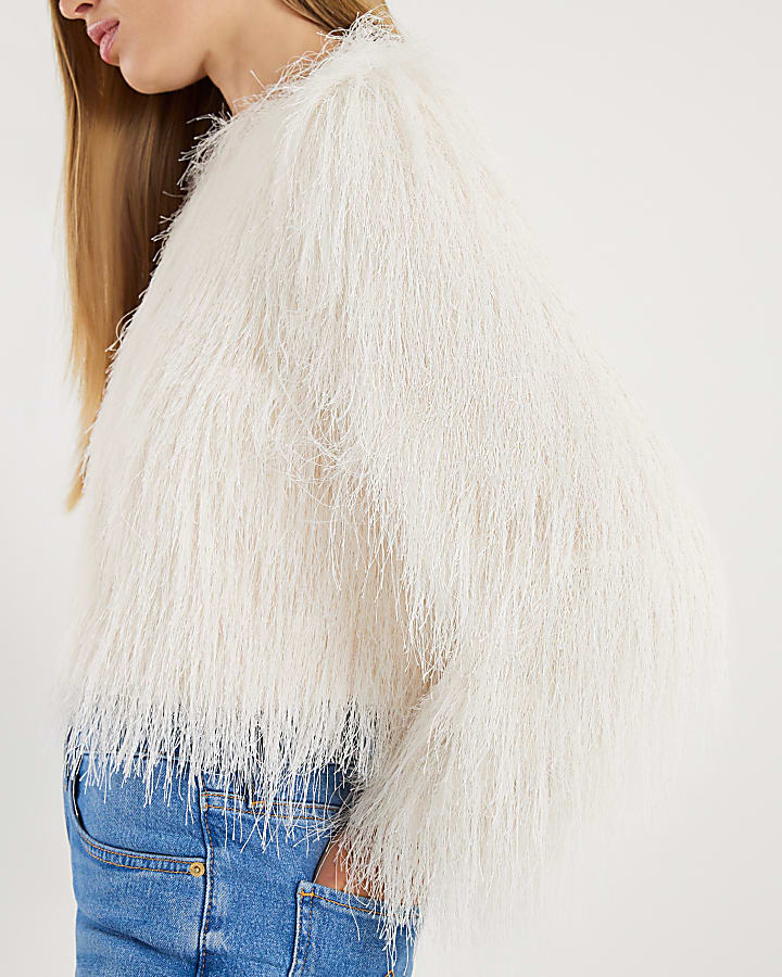 Cream Long Sleeve Fringed Cardigan