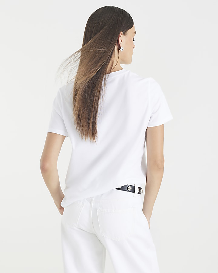White Short Sleeve Snake Detail T-shirt