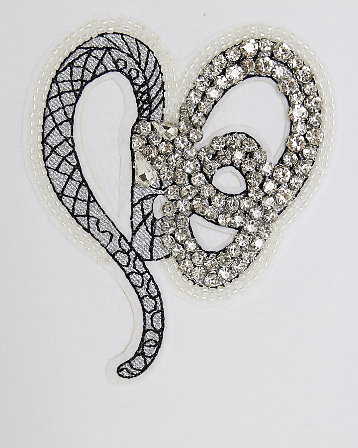 White Short Sleeve Snake Detail T-shirt