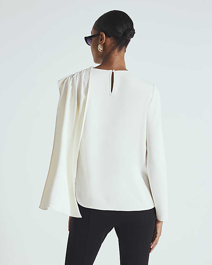 White Cowl Neck Drape Blouse