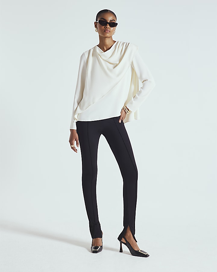 White Cowl Neck Drape Blouse