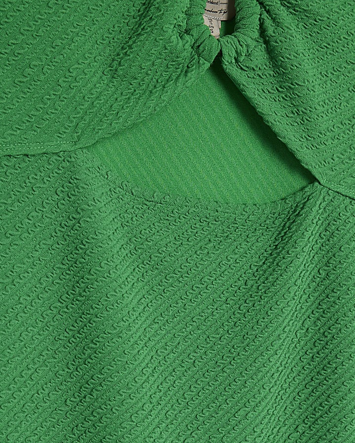 Green Sleeveless Textured Midi Dress