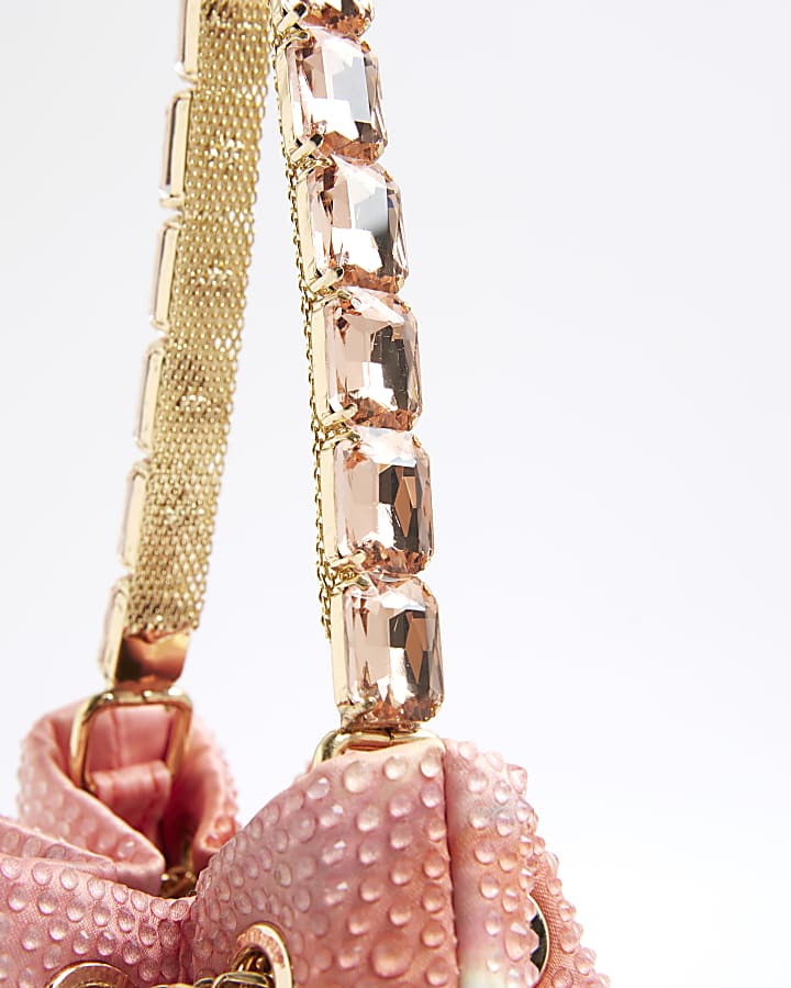 Pink Floral Embellished Bucket Bag