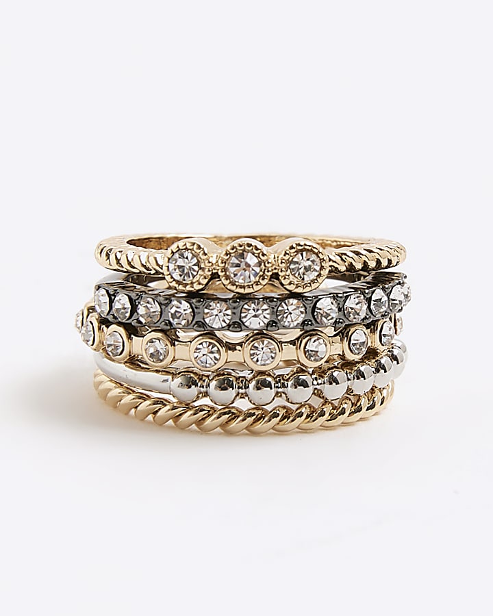 Metal Mixed Metal Stone Pack of 3 Rings