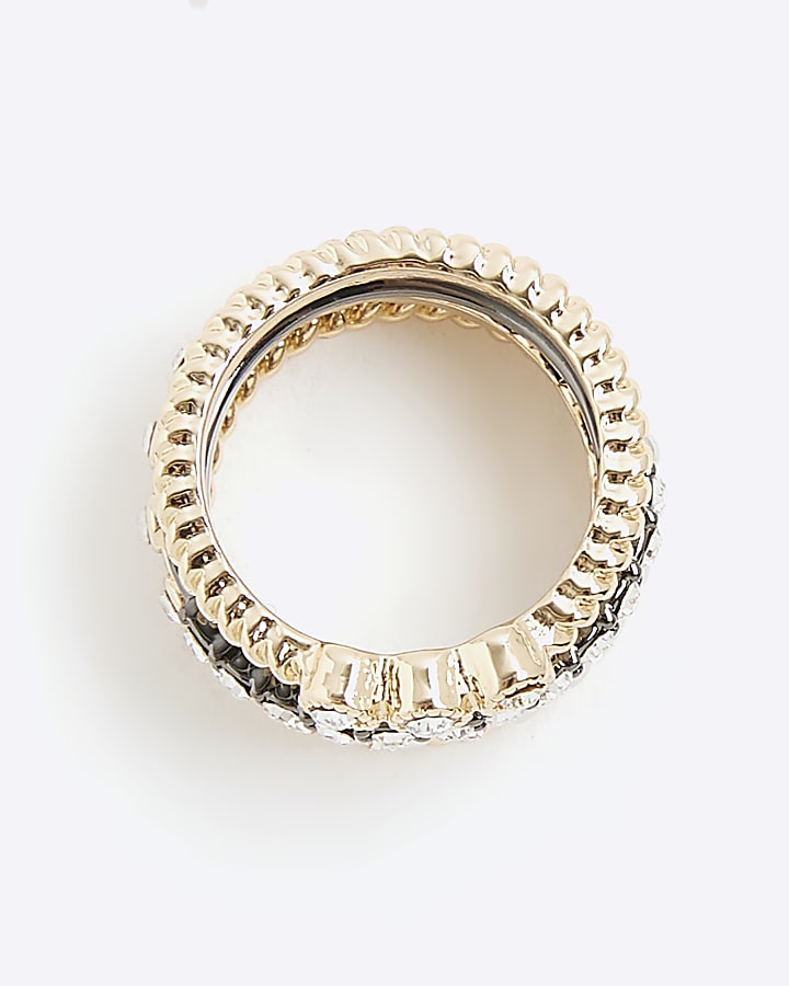 Metal Mixed Metal Stone Pack of 3 Rings