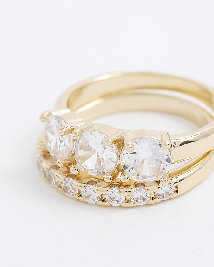 Gold Cubic Zirconia Pack Of 2 Rings