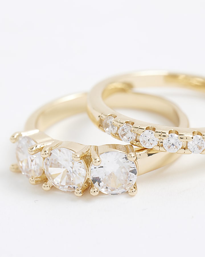 Gold Cubic Zirconia Pack Of 2 Rings