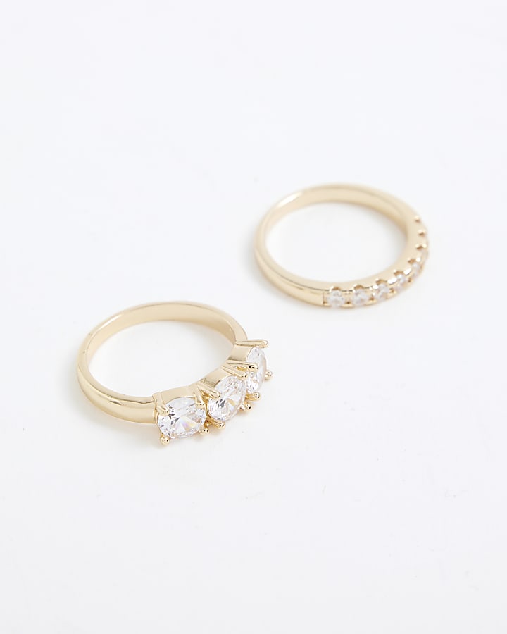 Gold Cubic Zirconia Pack Of 2 Rings