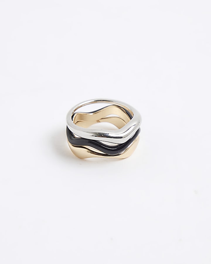 Mixed Metal Wave Pack Of 3 Rings