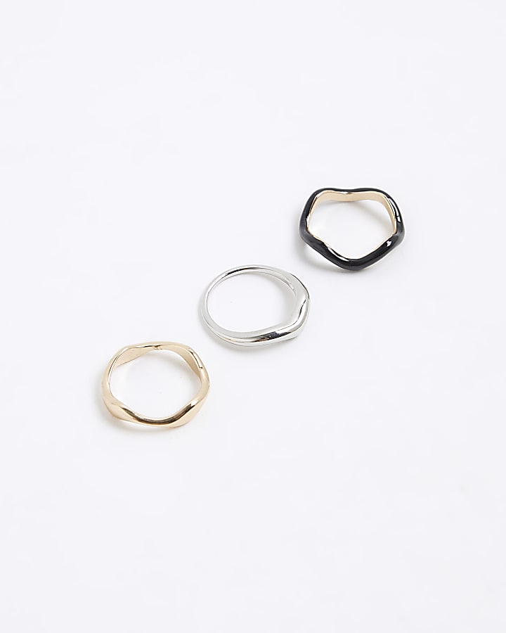 Mixed Metal Wave Pack Of 3 Rings