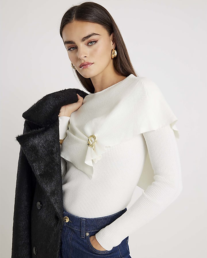 Cream Knitted Cape Jumper