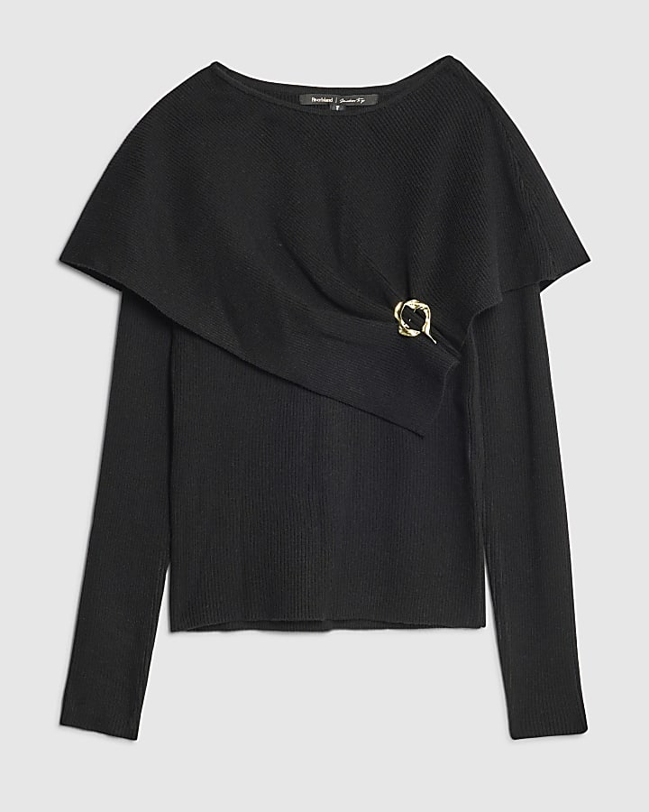 Black Knitted Cape Jumper