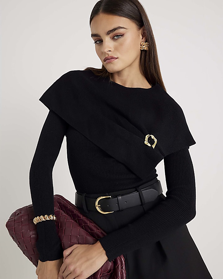 Black Knitted Cape Jumper