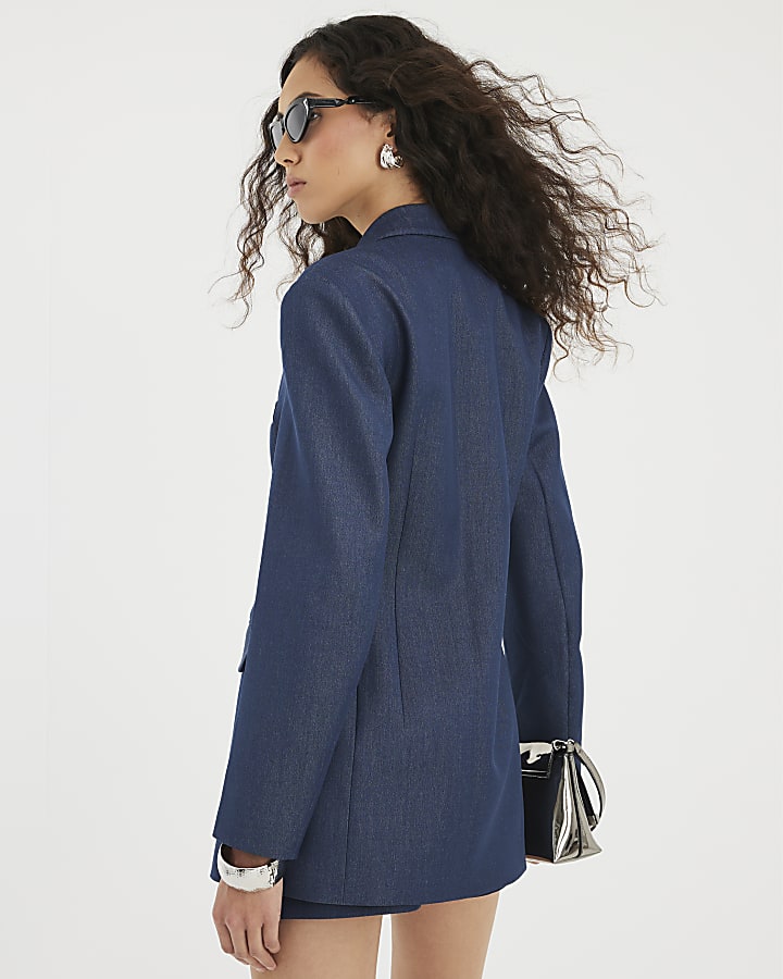 Blue Denim Cinch Waist Blazer