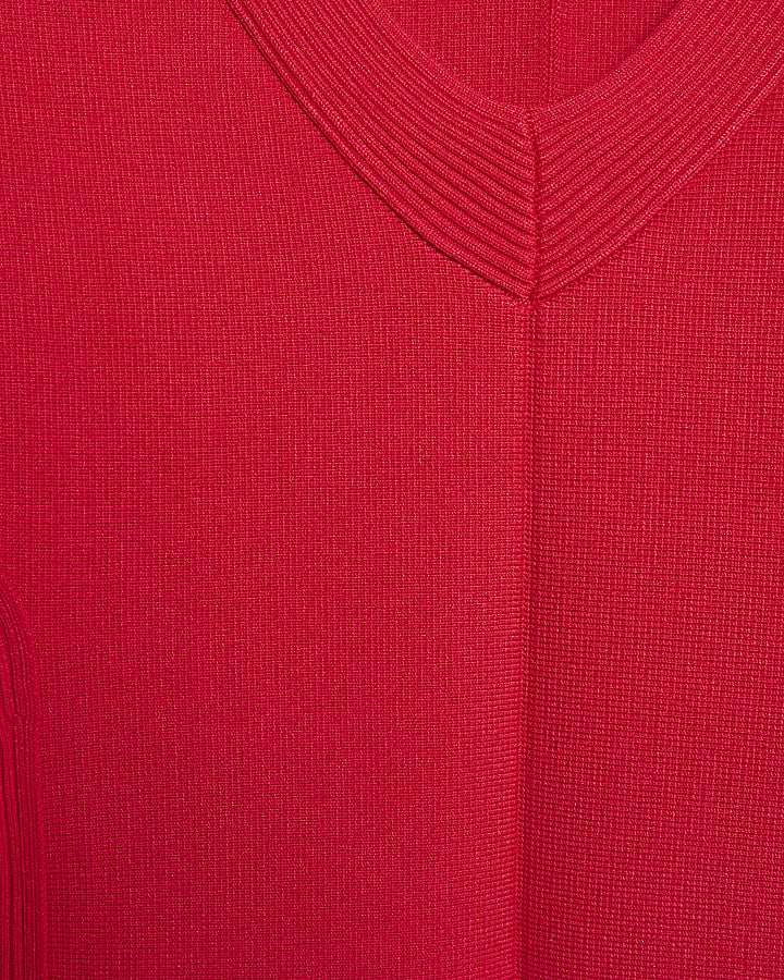 Red Structured Sleeve Knitted Top