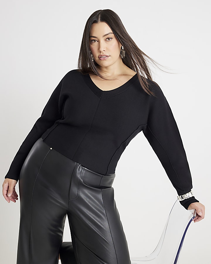 Black Knitted Structured Long Sleeve Top
