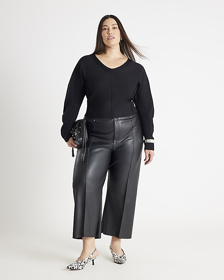 Black Knitted Structured Long Sleeve Top