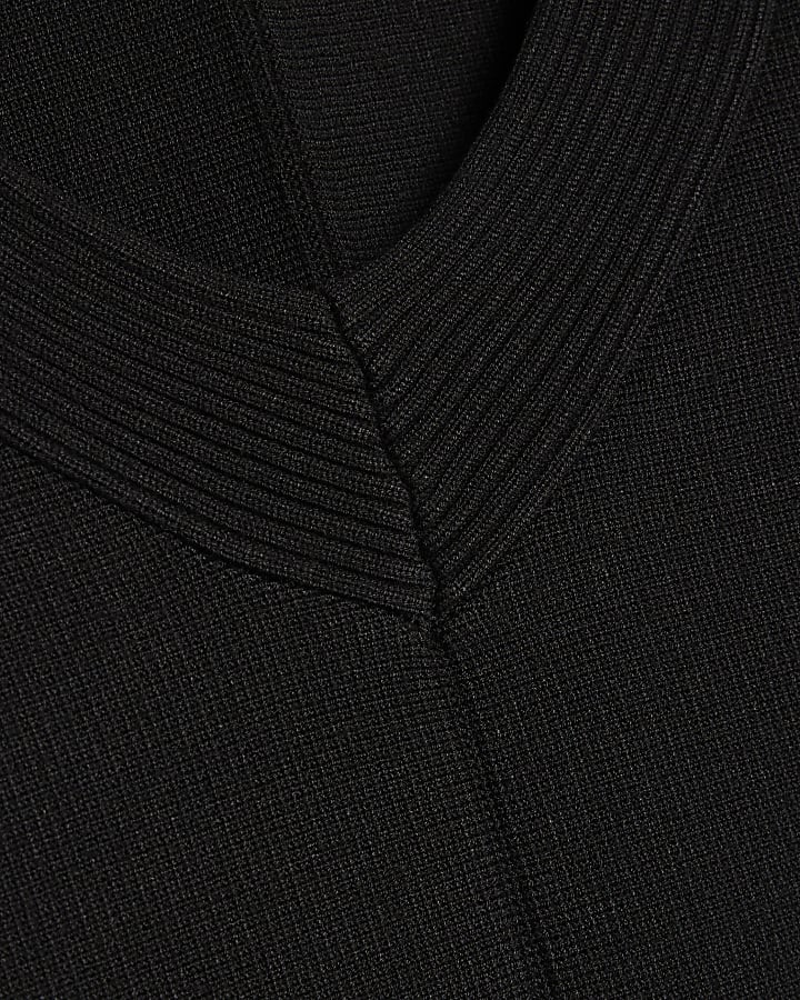 Black Knitted Structured Long Sleeve Top