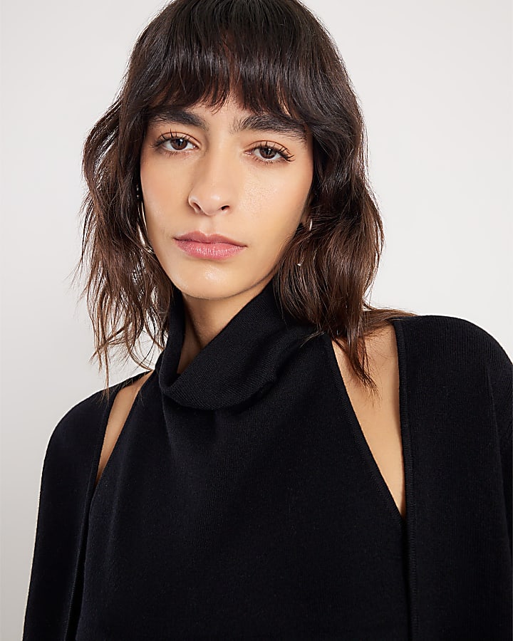 Black 2 in 1 Drape Top