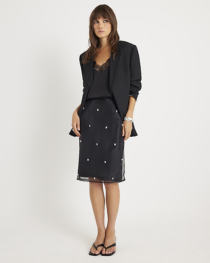 Black Organza Embellished Skirt