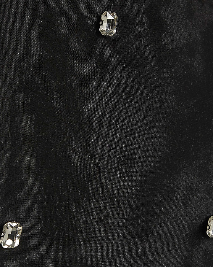 Black Organza Embellished Midi Skirt