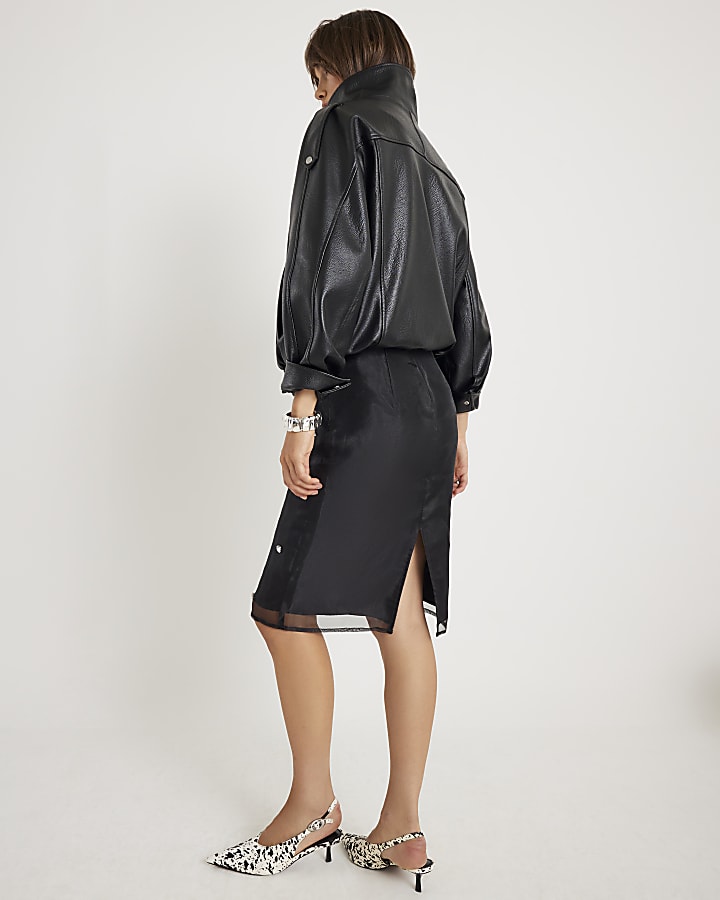 Black Organza Embellished Skirt