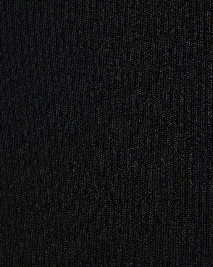 Black Knit Ribbed Midi Skirt
