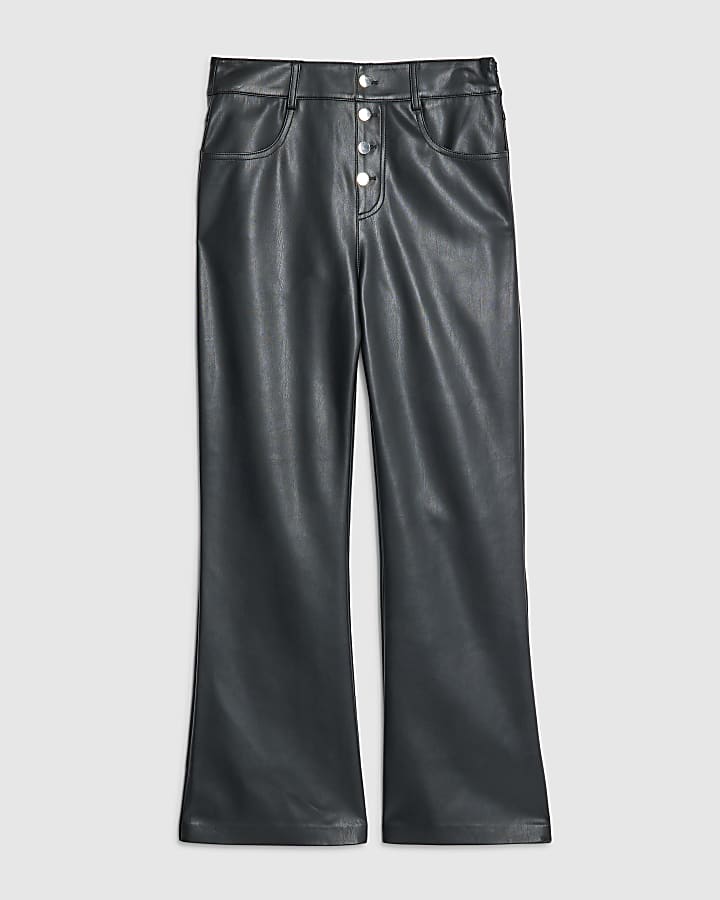 Black Button Detail Flared Trousers