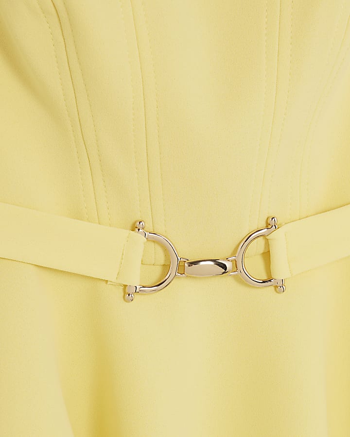 Yellow Sleeveless Belted Peplum Top