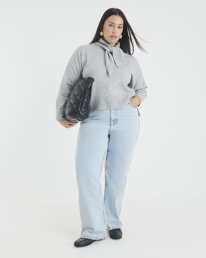 Grey Knitted Neck Tie Jumper