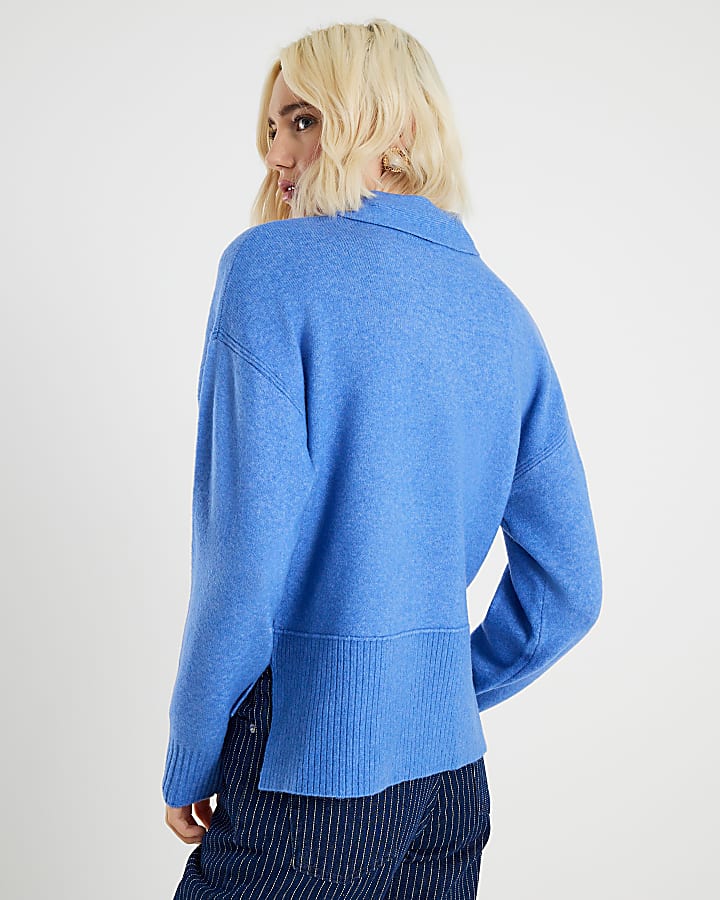 Blue Crew Neck Jumper With Tie